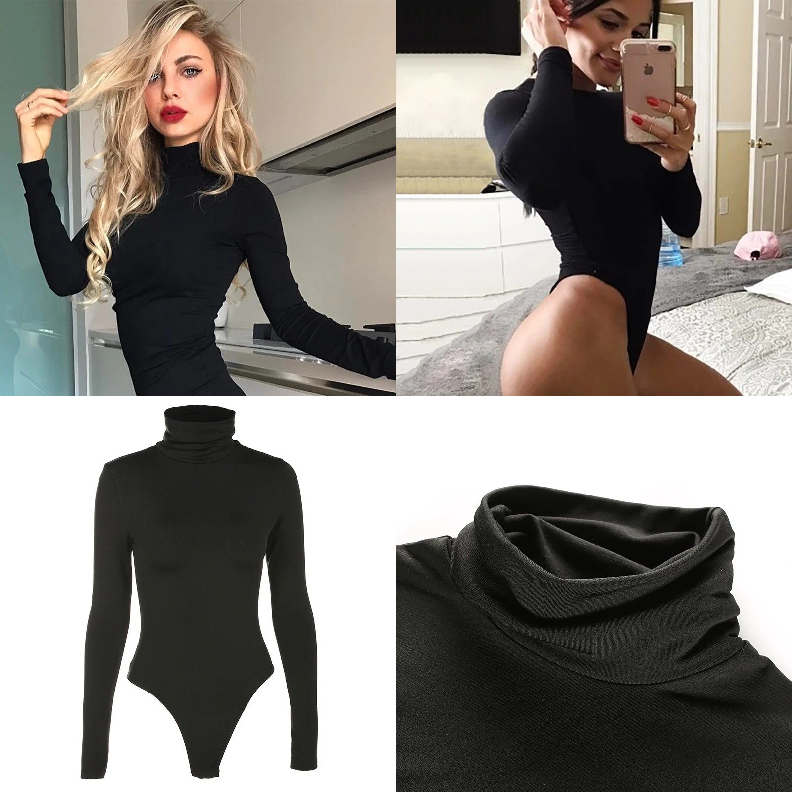 Turtleneck Bodysuit Office - Body de Gola Alta Feminino Manga