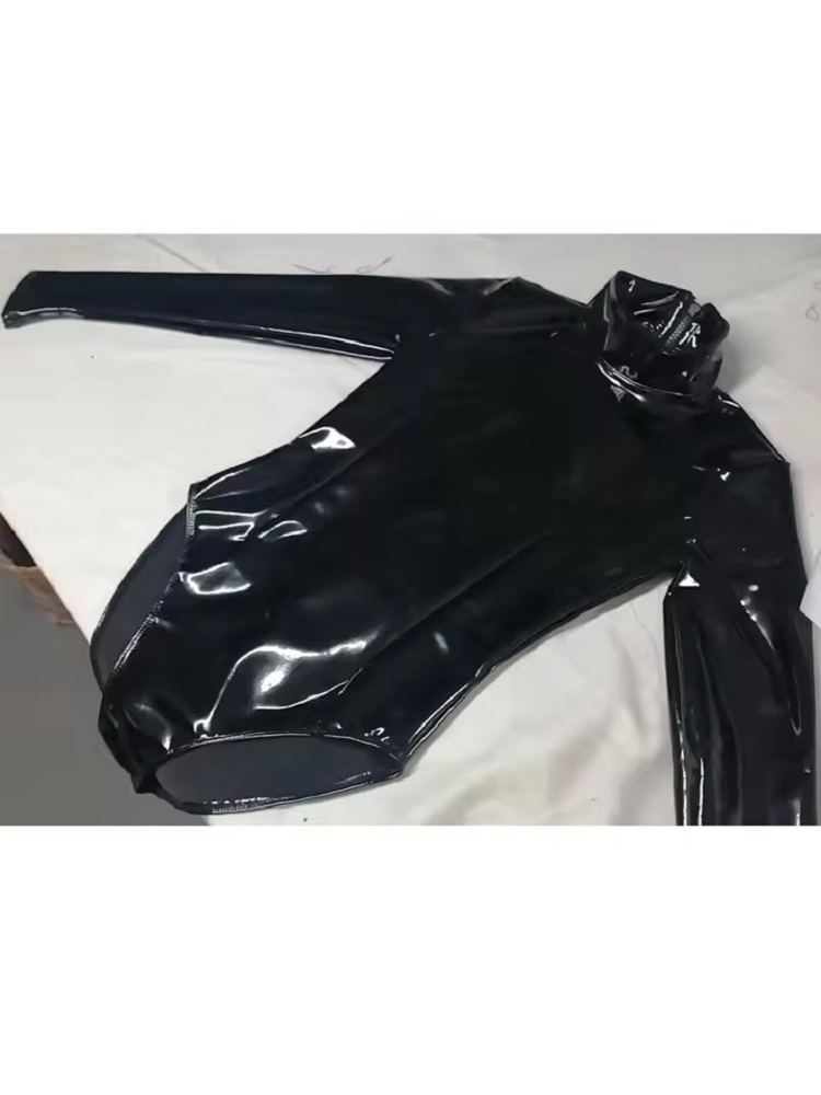 Mulheres falso látex pvc espel - Turtleneck Bodysuit Office avaliação e preço