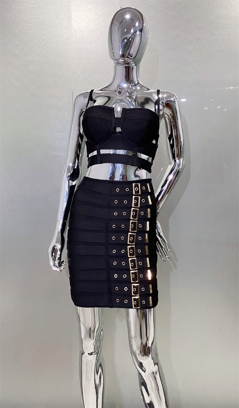 Preto branco bandagem vestido  - Women Formal Wear Belt avaliação e preço